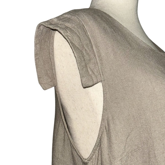 Prologue Linen Blend Midi Dress with Tie Waist - Size L - Tan - Picture 3 of 14